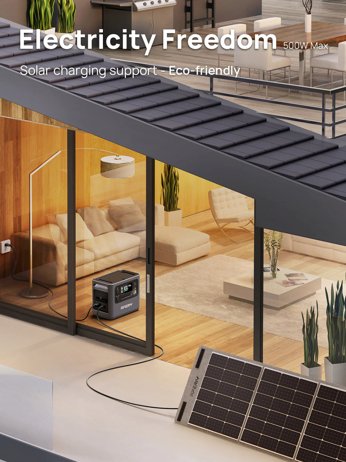 2400W 2048Wh LiFePO4 Portable Power Station with 1 x 200W Solar Panel, UK Plug, App Control & UPS for Camping & Home Backup