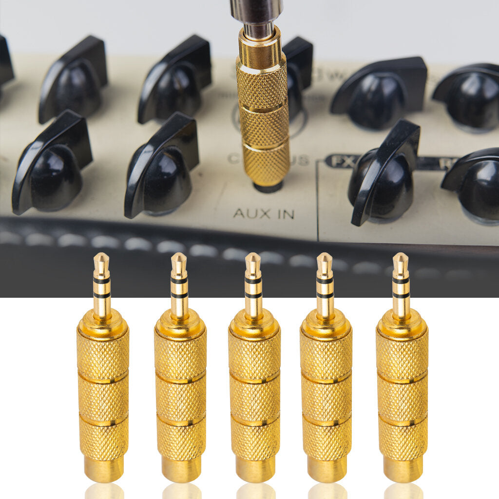 5Pcs/ 1Set Golden Metal 6.5mm Male To 3.5mm Female Audio Adapter Stereo AUX Converter Amplifier