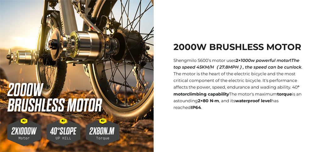 Electric Bike 48V 17.5AH SamsungBattery 1000W*2 Dual Motors Recommended Top Speed 25KM/H 26inch Tires 90KM Max Mileage 150KG Max Load Electric Bicycle