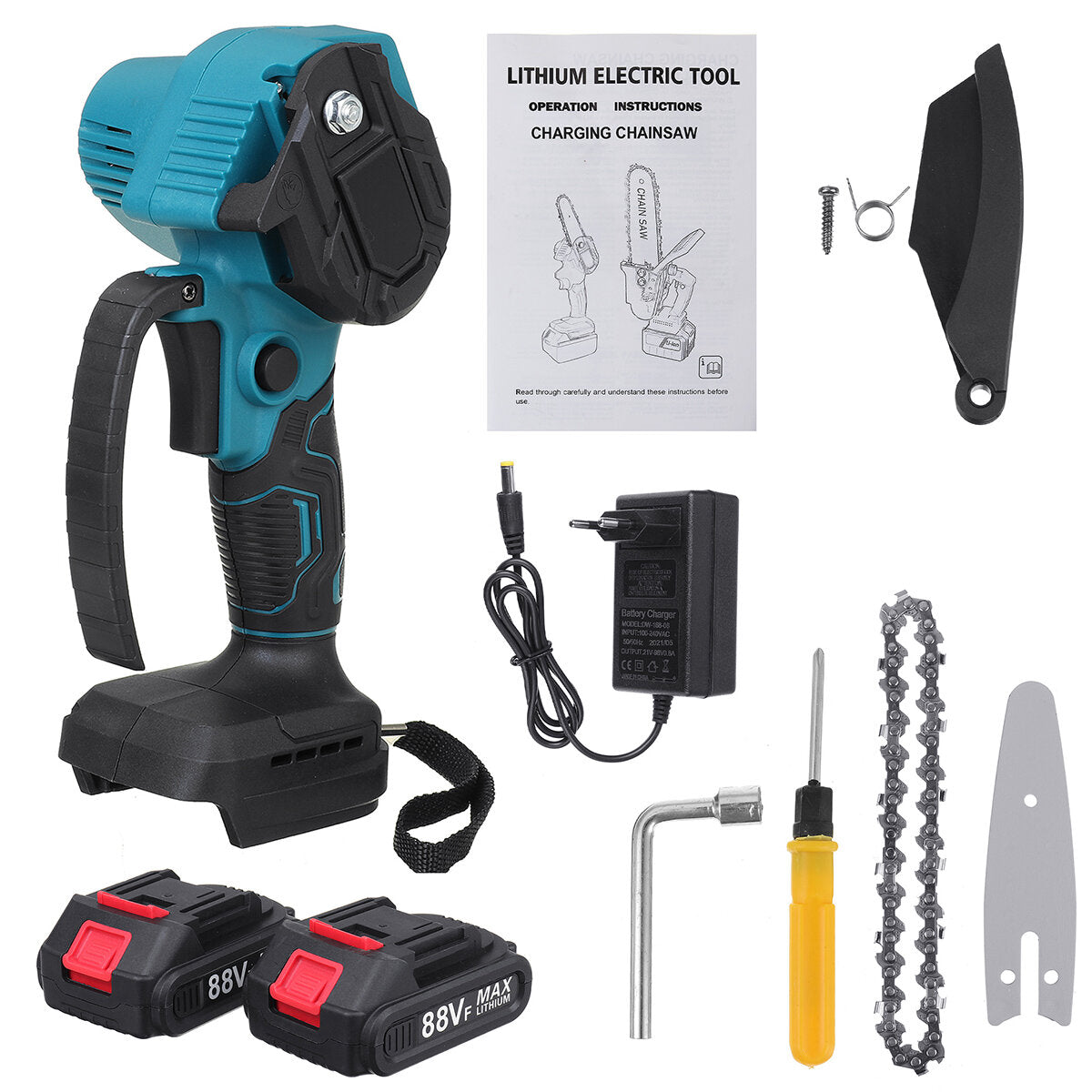 4" 88VF Cordless Electric Chainsaw Rechargeable Woodworking Saw Wood Cutter