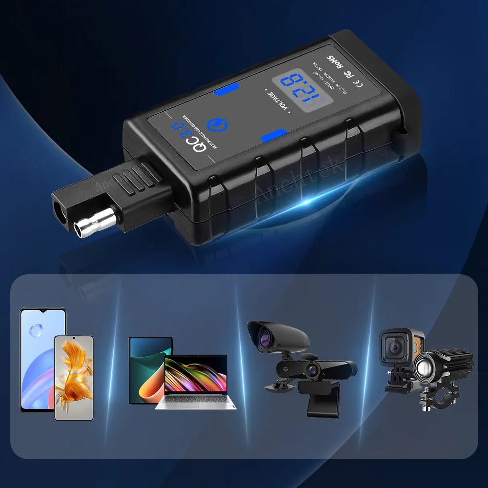 Quick Charge 3.0 Motorcycle USB Charger 6.4A Waterproof with Voltmeter - Fast Charging Accessory for All Devices