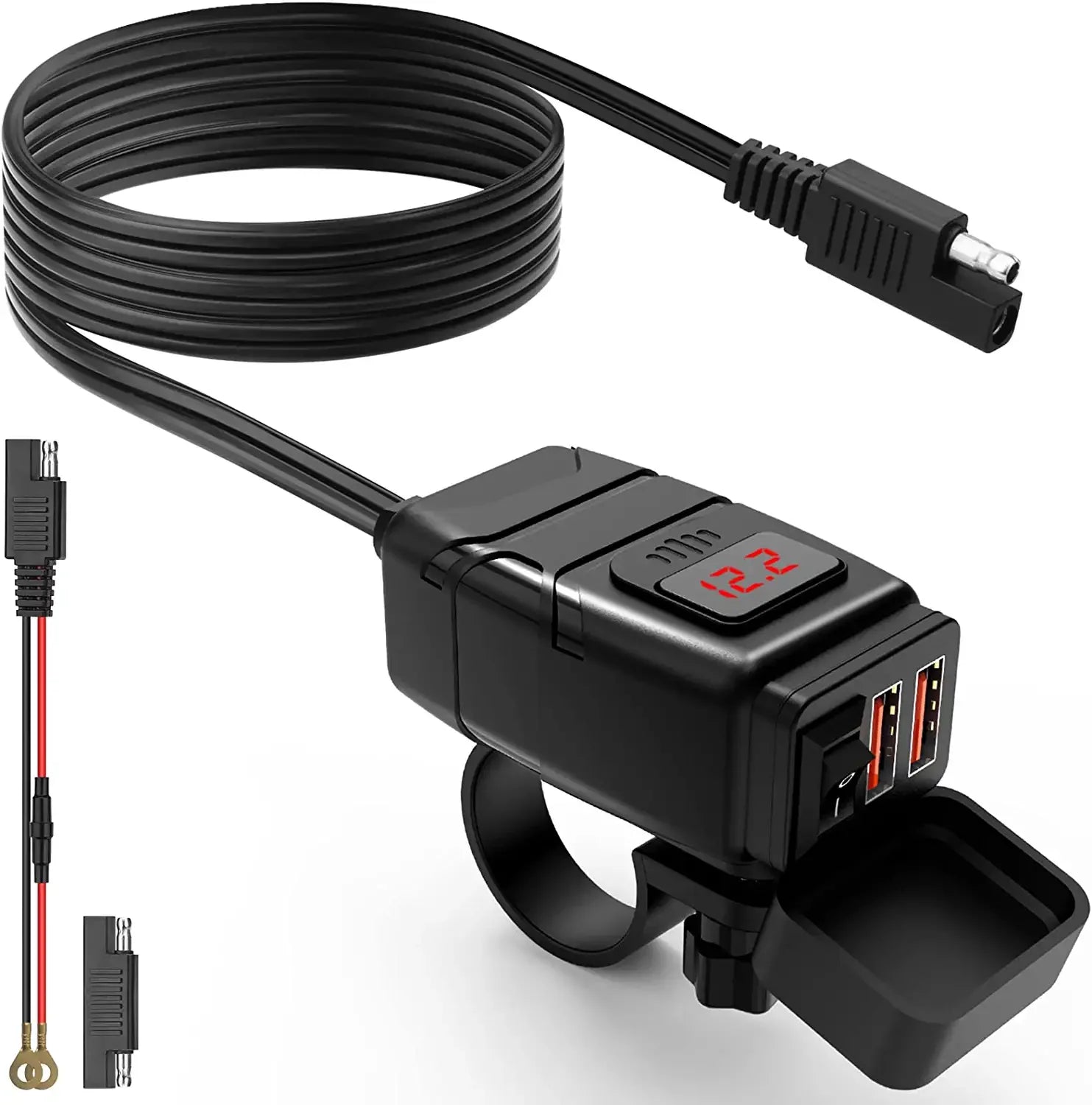 Quick Charge 3.0 Motorcycle USB Charger 6.4A Waterproof with Voltmeter - Fast Charging Accessory for All Devices