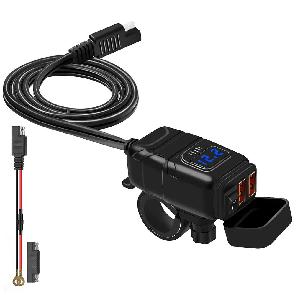Quick Charge 3.0 Motorcycle USB Charger 6.4A Waterproof with Voltmeter - Fast Charging Accessory for All Devices