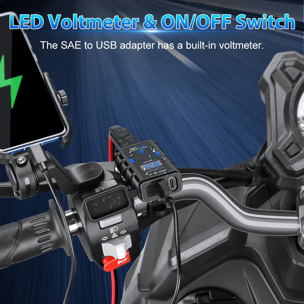 Quick Charge 3.0 Motorcycle USB Charger 6.4A Waterproof with Voltmeter - Fast Charging Accessory for All Devices