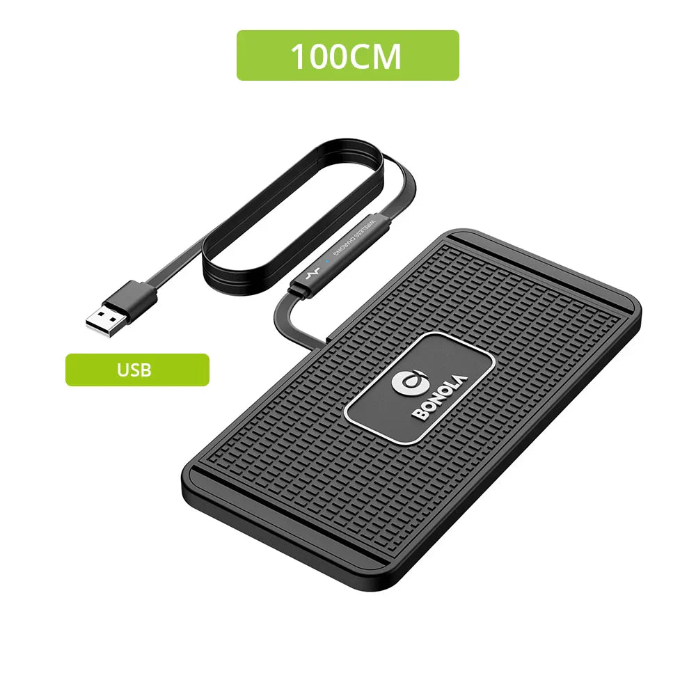 15W Fast Wireless Car Charger Pad with USB Cable, Qi Compatible for iPhone, Non-Slip Silicone, Customizable Design