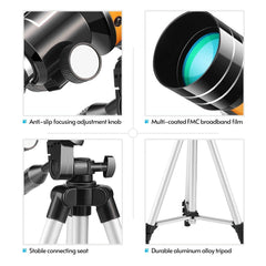 15X-150X 70mm Large Aperture Astronomic Refracting Monocular Telescope with Tripod Eyepiece Dust Cover Teleconverter Finder Scope for Star Gazing Bird Watching