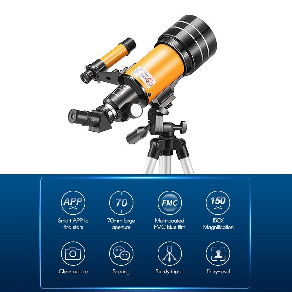 15X-150X 70mm Large Aperture Astronomic Refracting Monocular Telescope with Tripod Eyepiece Dust Cover Teleconverter Finder Scope for Star Gazing Bird Watching