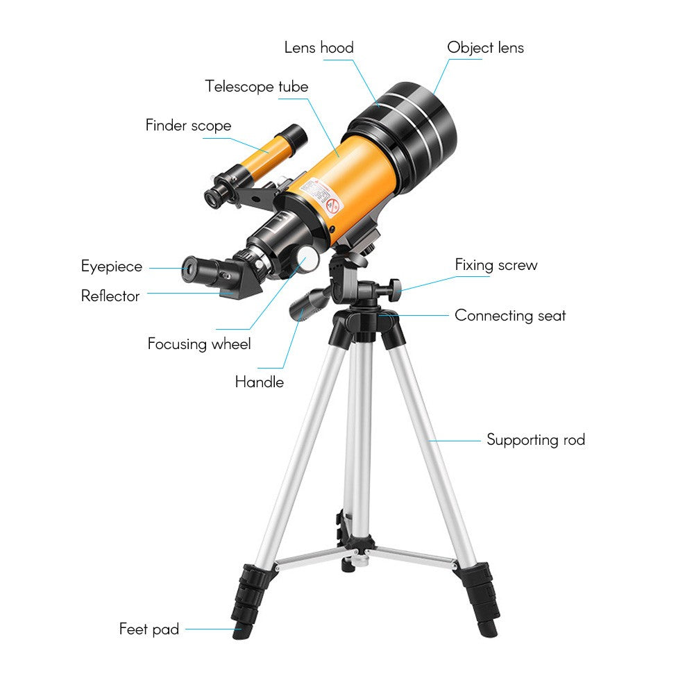 15X-150X 70mm Large Aperture Astronomic Refracting Monocular Telescope with Tripod Eyepiece Dust Cover Teleconverter Finder Scope for Star Gazing Bird Watching
