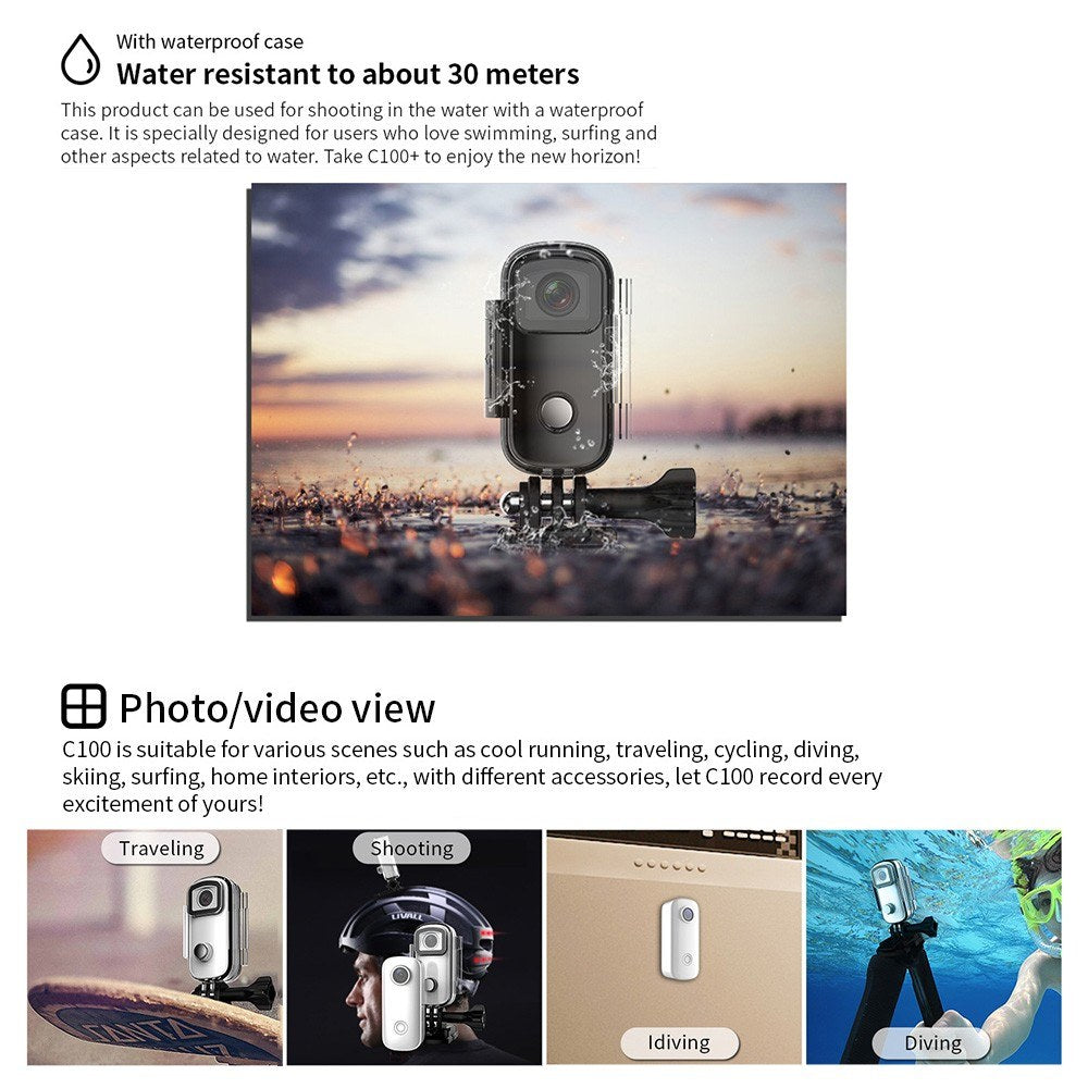 Magnetic 2K 30FPS Mini Digital Action Cam - 30M Waterproof, WiFi, APP Share, Built-in Battery
