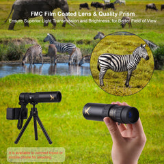 10X-300X Mini Monocular Telescope BAK4 Prisms Life Water-resistant with Phone Holder Mini Tripod Stand Carry Bag for Watching Scenery Bird Wildlife Concert Sports Events