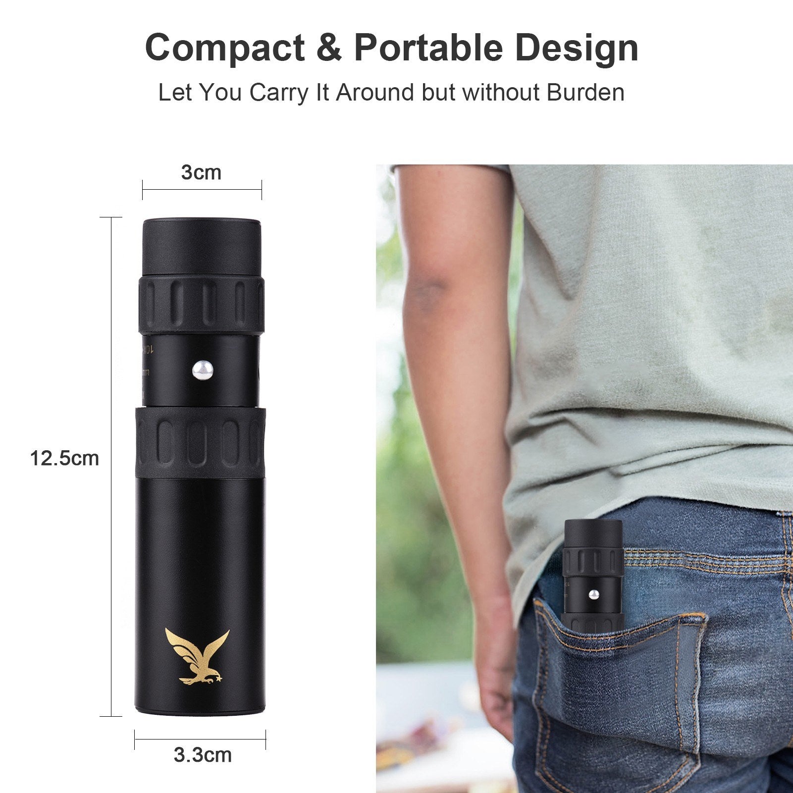 10X-300X Mini Monocular Telescope BAK4 Prisms Life Water-resistant with Phone Holder Mini Tripod Stand Carry Bag for Watching Scenery Bird Wildlife Concert Sports Events