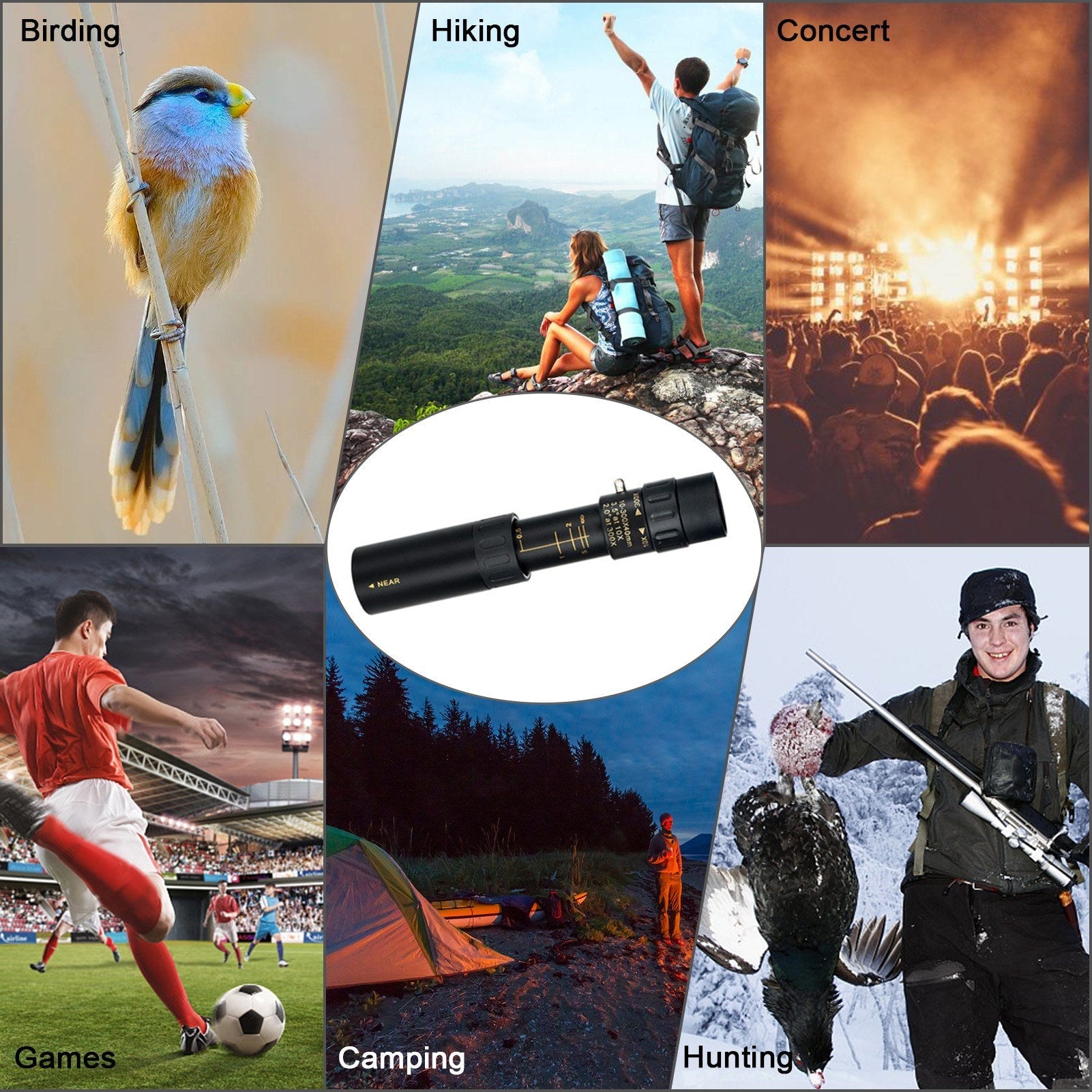 10X-300X Mini Monocular Telescope BAK4 Prisms Life Water-resistant with Phone Holder Mini Tripod Stand Carry Bag for Watching Scenery Bird Wildlife Concert Sports Events