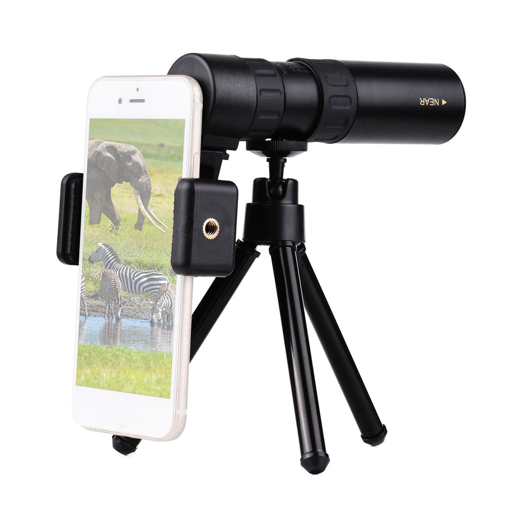 10X-300X Mini Monocular Telescope BAK4 Prisms Life Water-resistant with Phone Holder Mini Tripod Stand Carry Bag for Watching Scenery Bird Wildlife Concert Sports Events