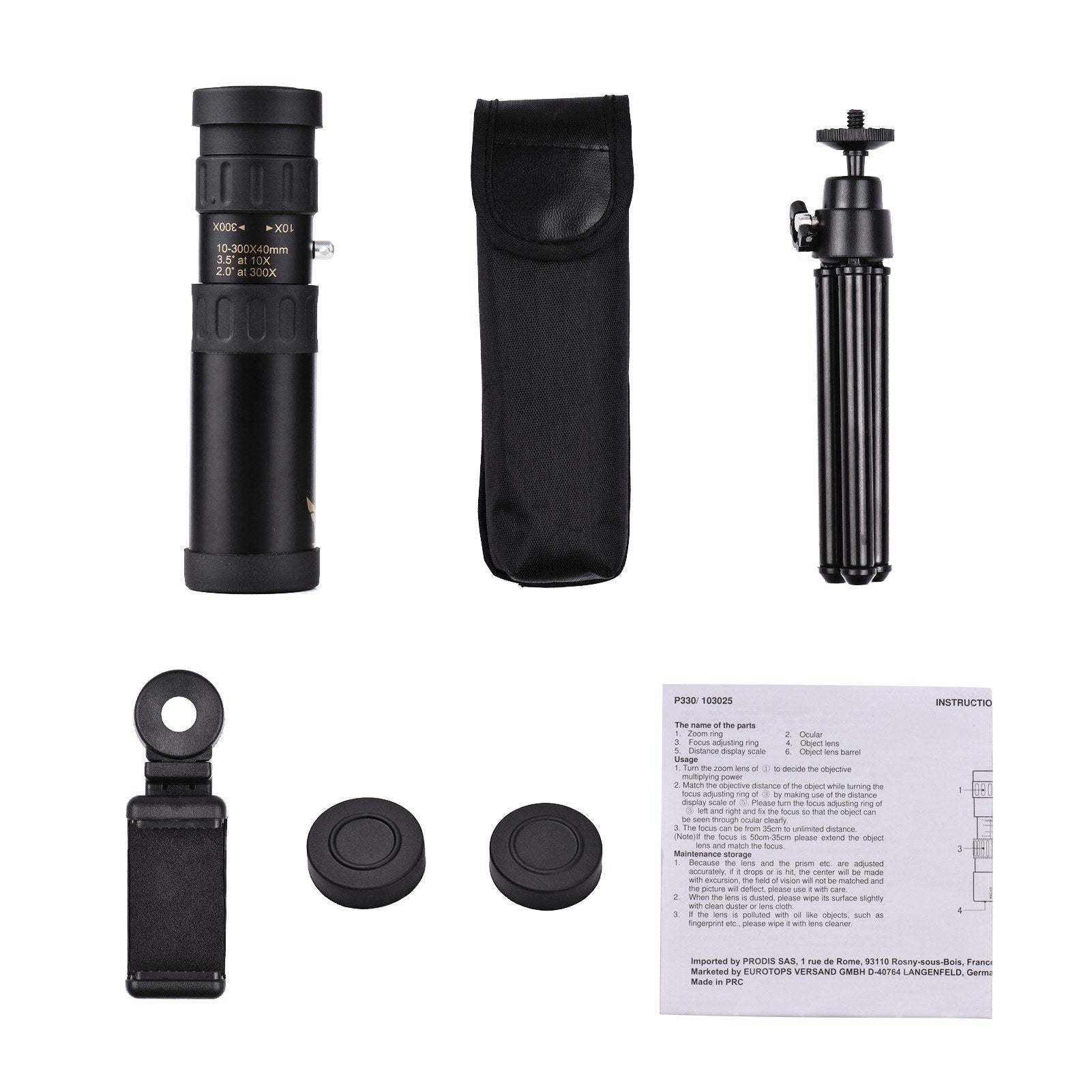 10X-300X Mini Monocular Telescope BAK4 Prisms Life Water-resistant with Phone Holder Mini Tripod Stand Carry Bag for Watching Scenery Bird Wildlife Concert Sports Events