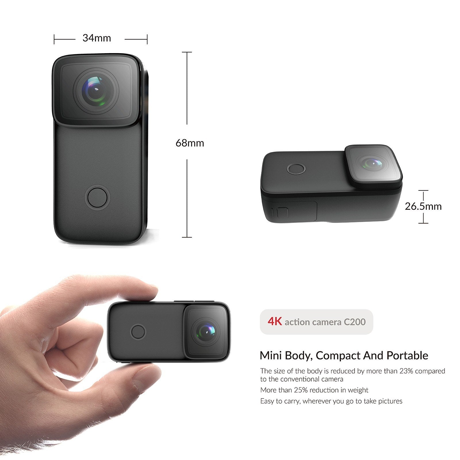 Covert 4K Mini WiFi Action Cam - 1.28" IPS, 5M Body Waterproof, 6-Axis Anti-Shake, Night Vision