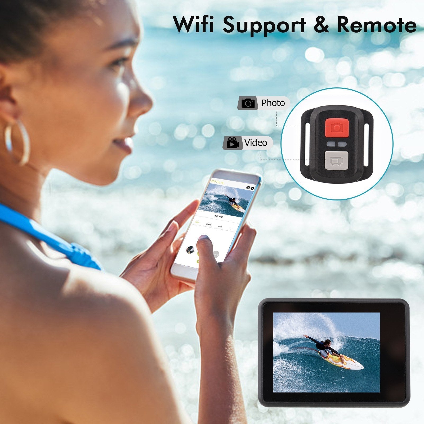 High-Res 4K 60FPS UHD WiFi Action Cam - Dual Screen, 170° Wide, 30M Waterproof, Remote Control