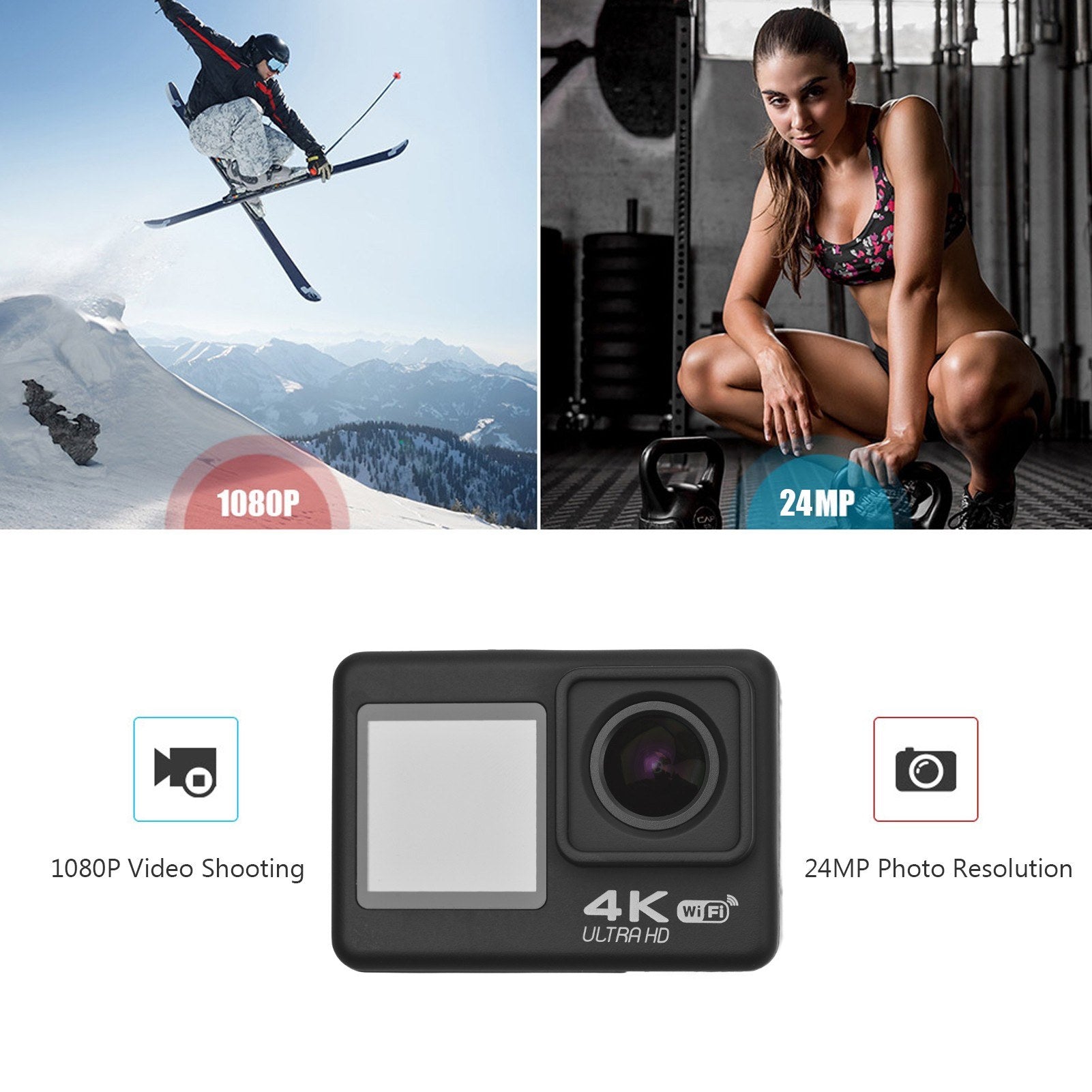 High-Res 4K 60FPS UHD WiFi Action Cam - Dual Screen, 170° Wide, 30M Waterproof, Remote Control