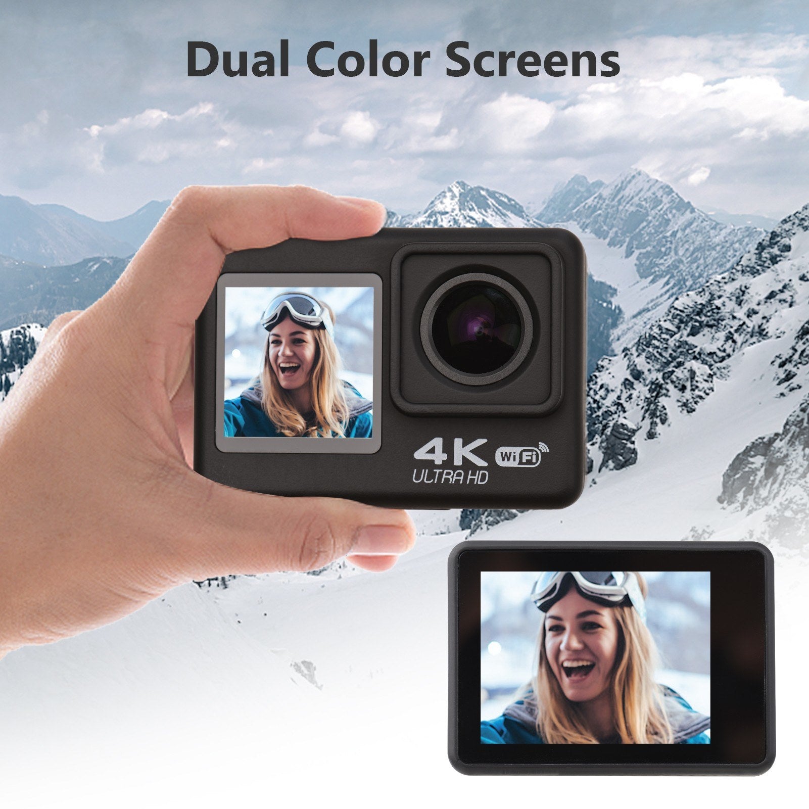 High-Res 4K 60FPS UHD WiFi Action Cam - Dual Screen, 170° Wide, 30M Waterproof, Remote Control