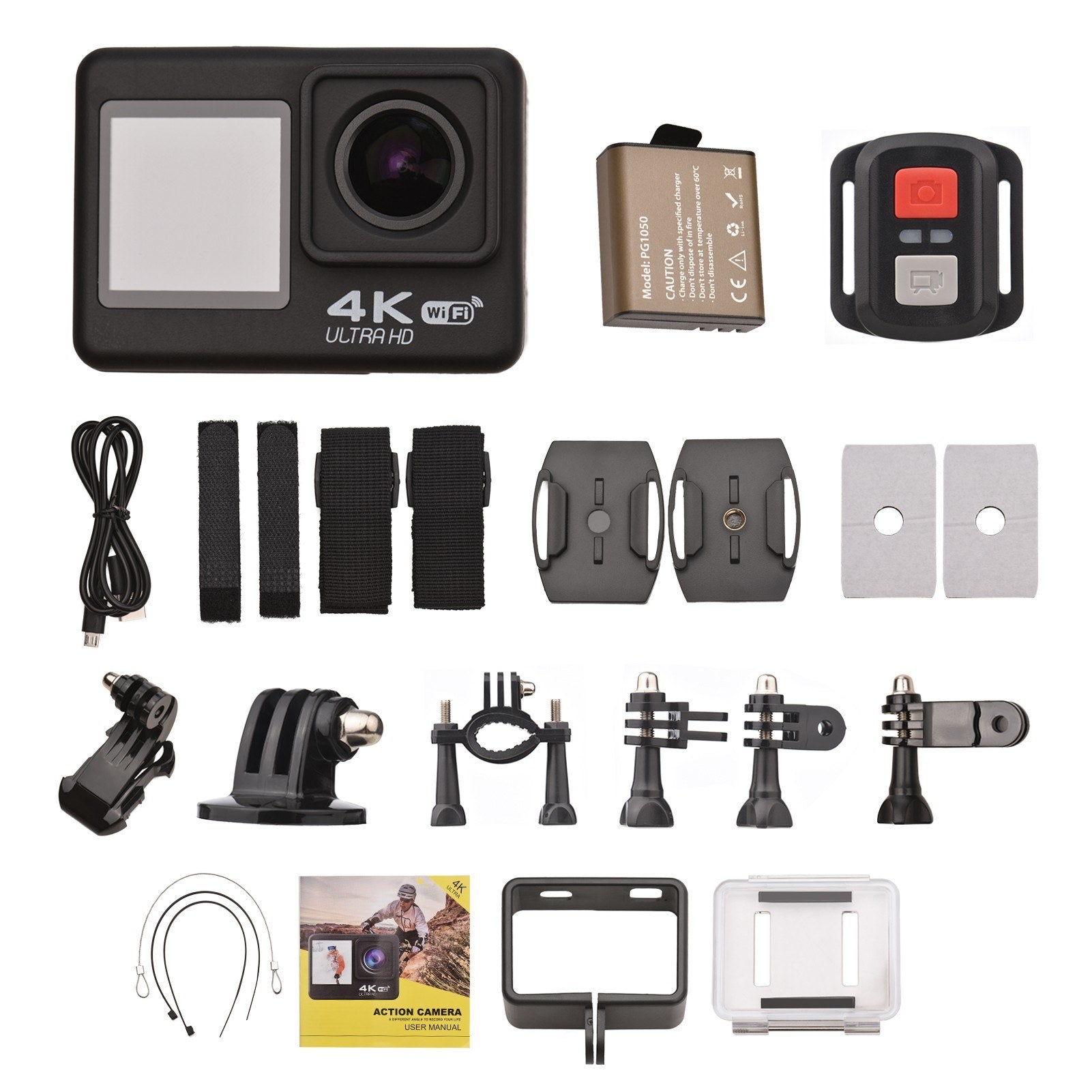 High-Res 4K 60FPS UHD WiFi Action Cam - Dual Screen, 170° Wide, 30M Waterproof, Remote Control
