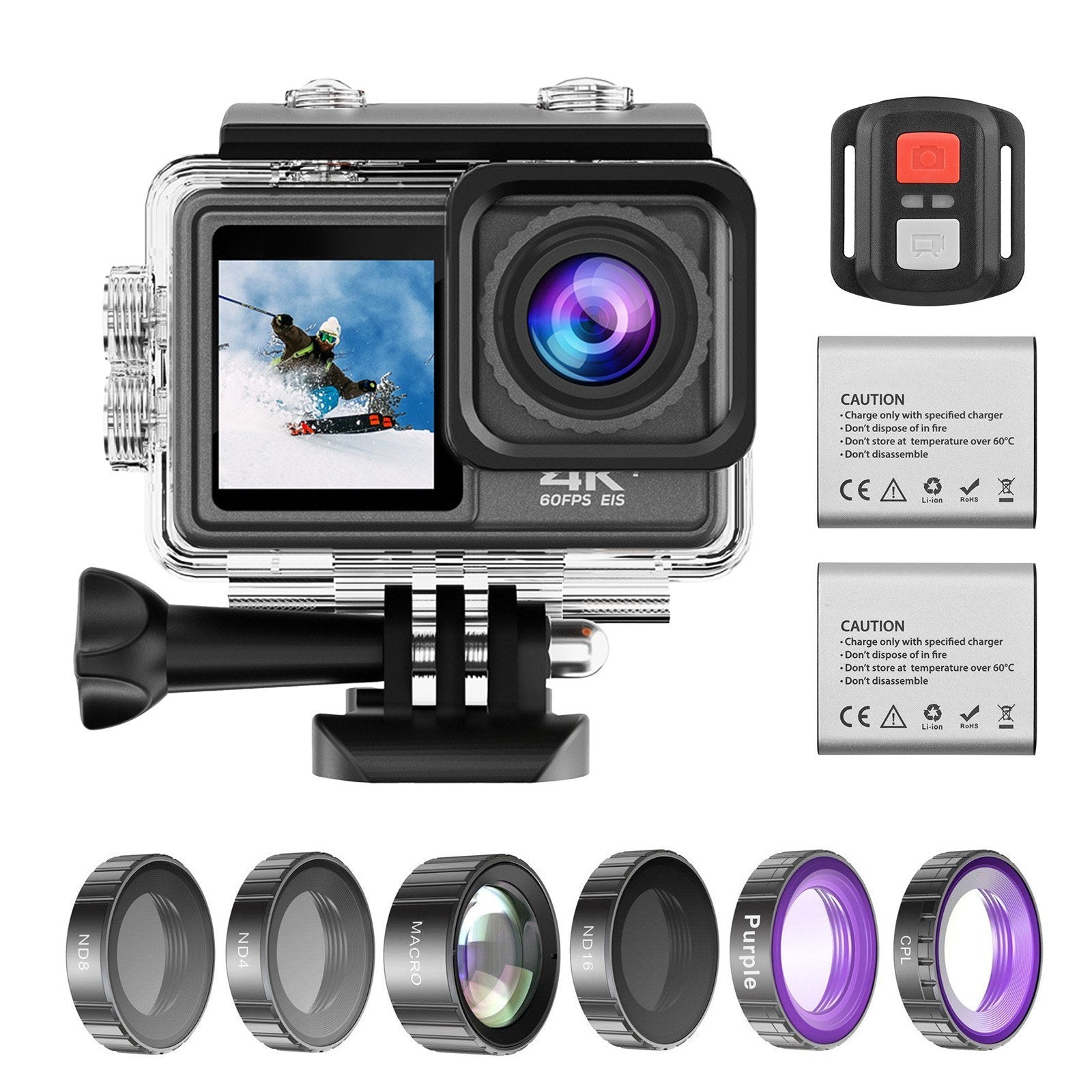 Pro-Grade 4K 24MP Dual Screen Sports DV - 170° Wide, EIS, 40M Waterproof, WiFi, Pro Lens Filters
