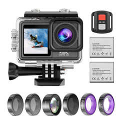 Pro-Grade 4K 24MP Dual Screen Sports DV - 170° Wide, EIS, 40M Waterproof, WiFi, Pro Lens Filters