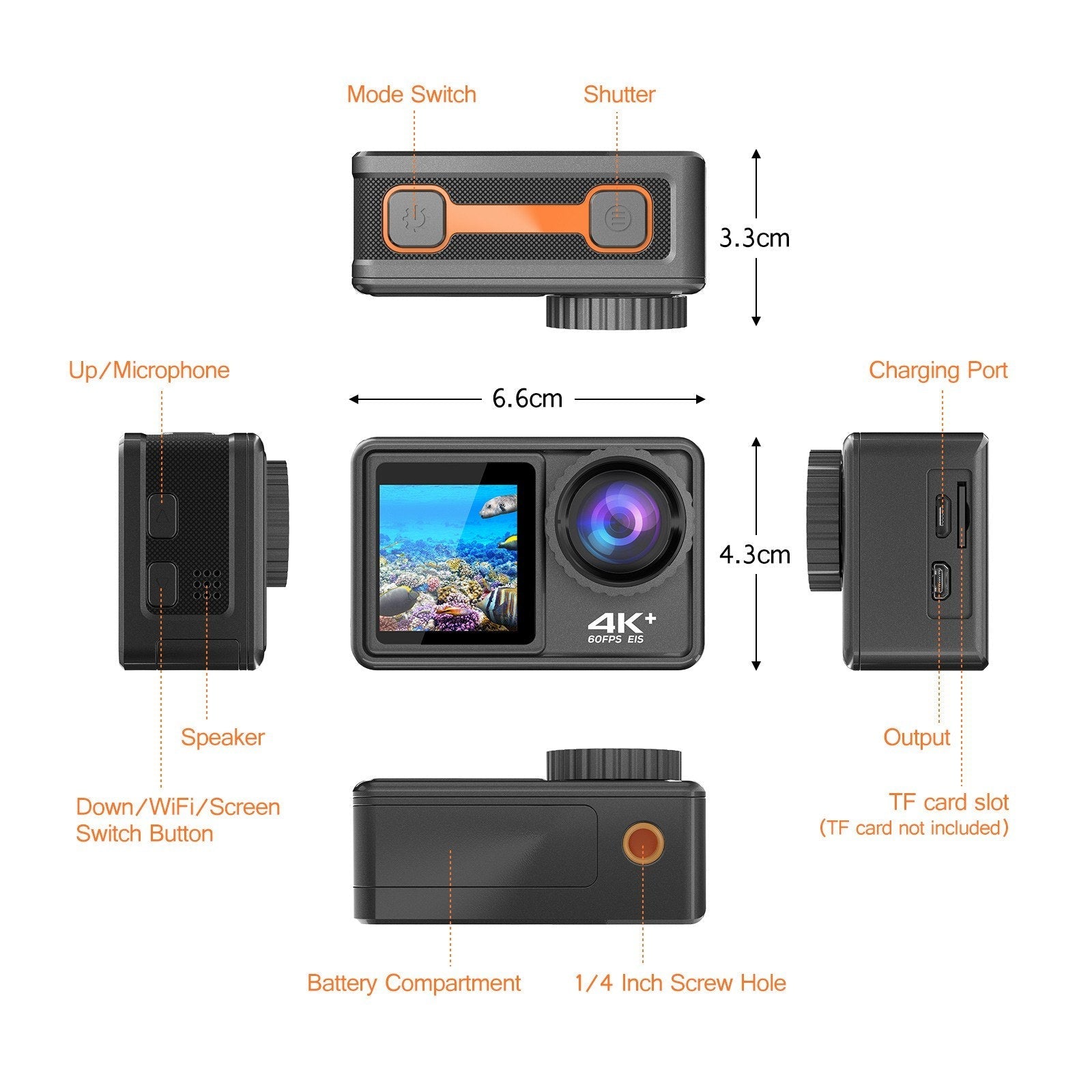 Pro-Grade 4K 24MP Dual Screen Sports DV - 170° Wide, EIS, 40M Waterproof, WiFi, Pro Lens Filters