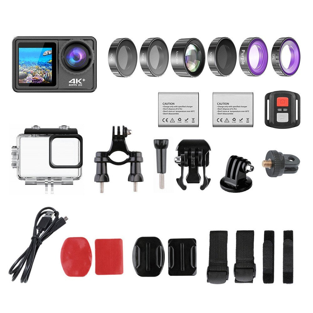 Pro-Grade 4K 24MP Dual Screen Sports DV - 170° Wide, EIS, 40M Waterproof, WiFi, Pro Lens Filters