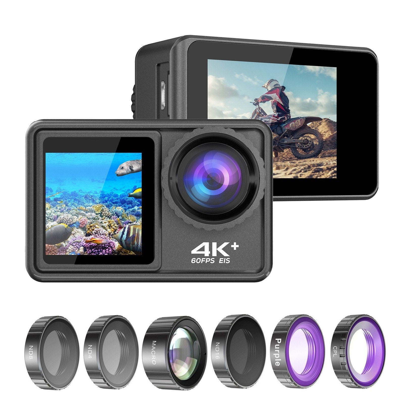 Pro-Grade 4K 24MP Dual Screen Sports DV - 170° Wide, EIS, 40M Waterproof, WiFi, Pro Lens Filters