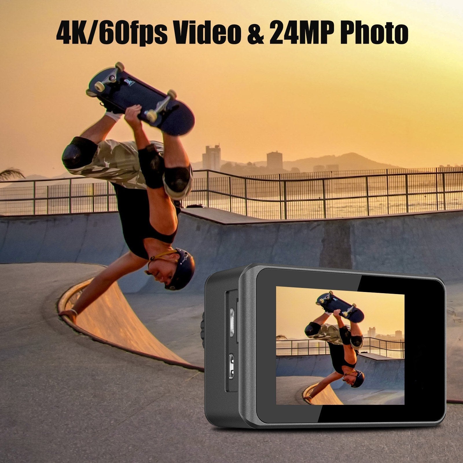 Pro-Grade 4K 24MP Dual Screen Sports DV - 170° Wide, EIS, 40M Waterproof, WiFi, Pro Lens Filters