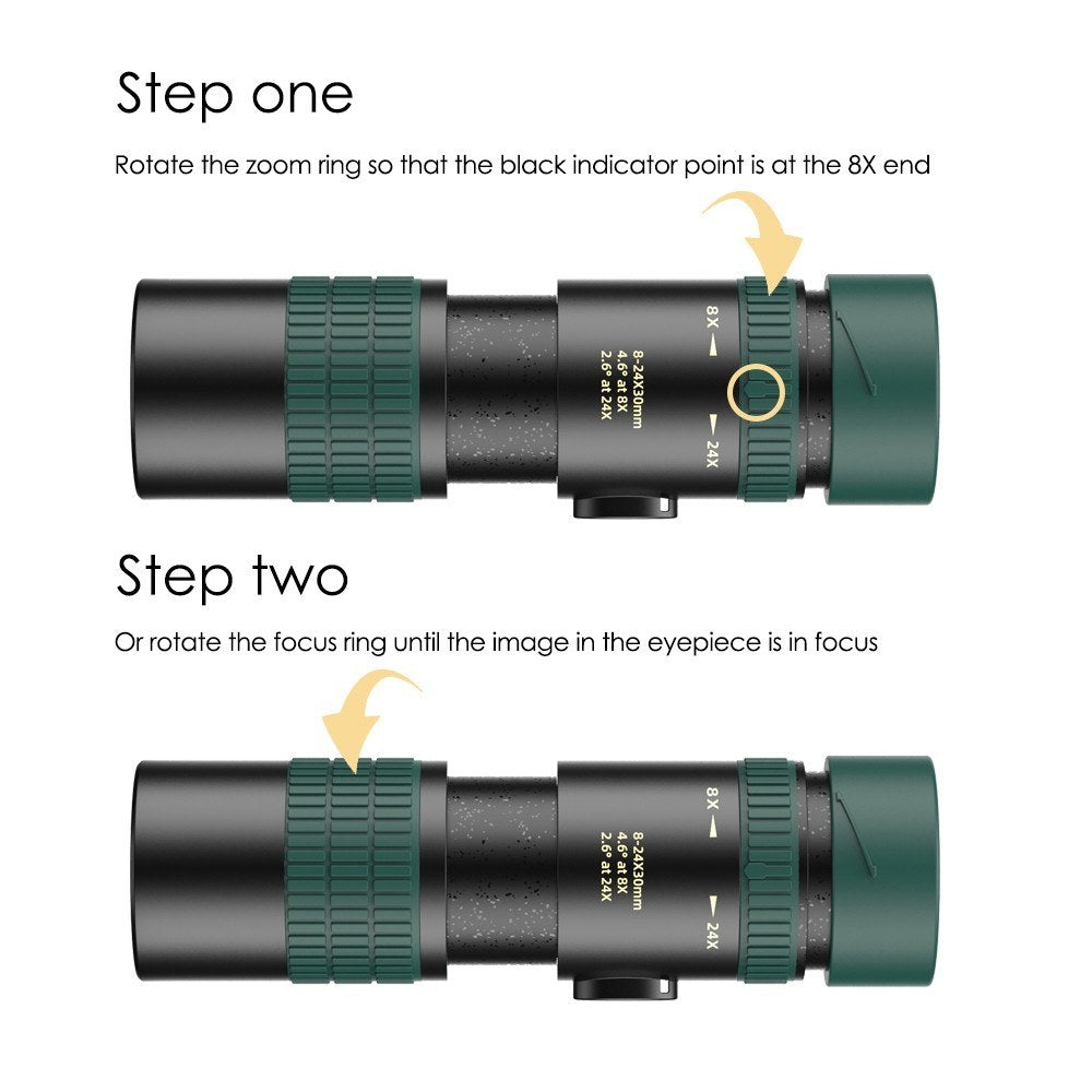 Monocular Telescope 8X-24X Zoom BAK4 Prism FMC Lens with Smartphone Holder Tripod Storage Bag