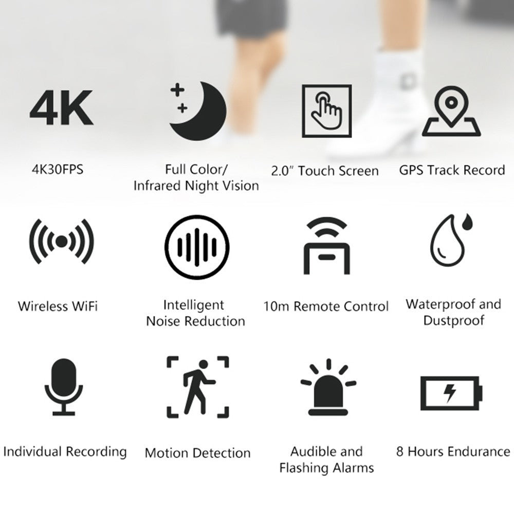 Stealth 4K 12MP WiFi Wearable Body Camera - Night Vision, IP65, 2.0" IPS Touch, GPS, Motion Detect