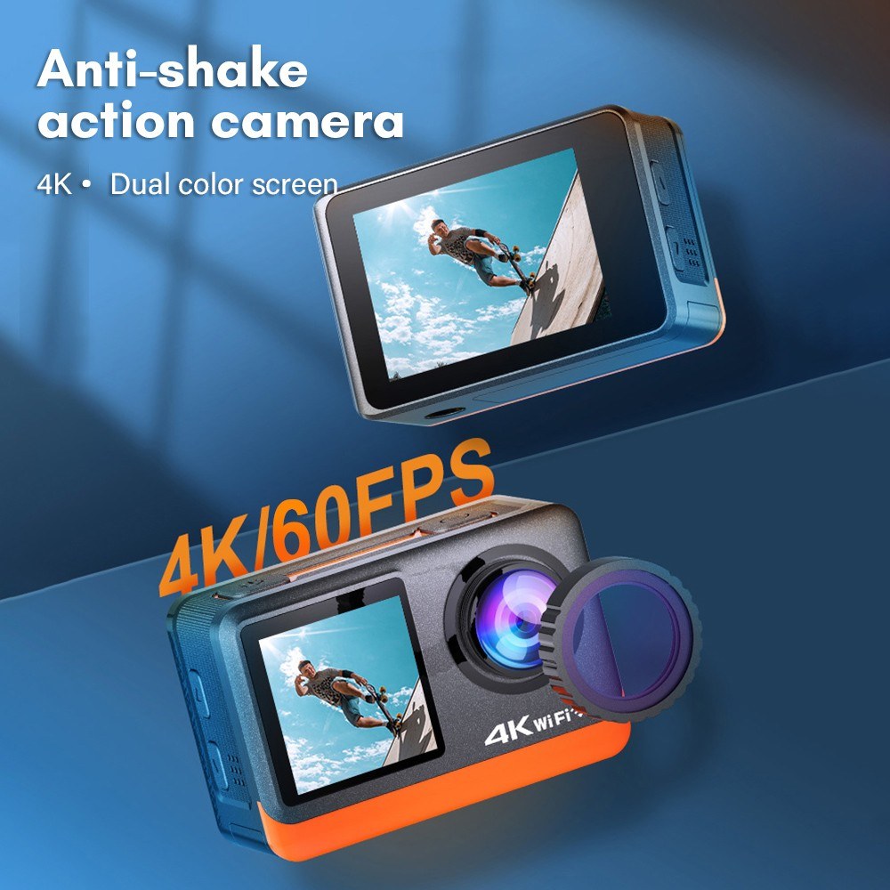 Pro 4K HD 24MP Waterproof Action Camera - Anti-Shake, Dual/Touch Screen, 170° Wide, Live Stream