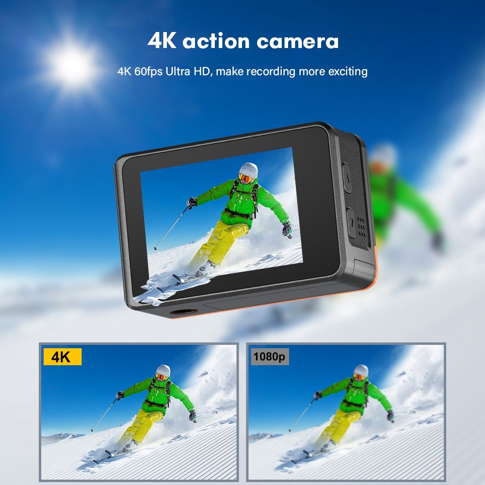 Pro 4K HD 24MP Waterproof Action Camera - Anti-Shake, Dual/Touch Screen, 170° Wide, Live Stream