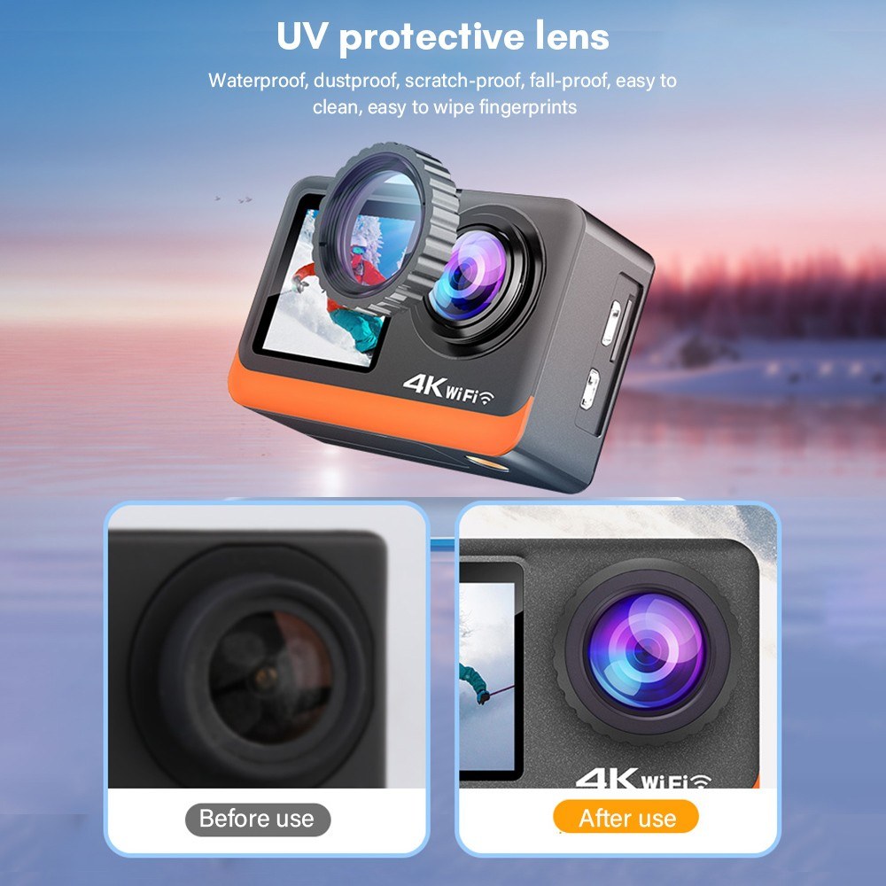 Pro 4K HD 24MP Waterproof Action Camera - Anti-Shake, Dual/Touch Screen, 170° Wide, Live Stream