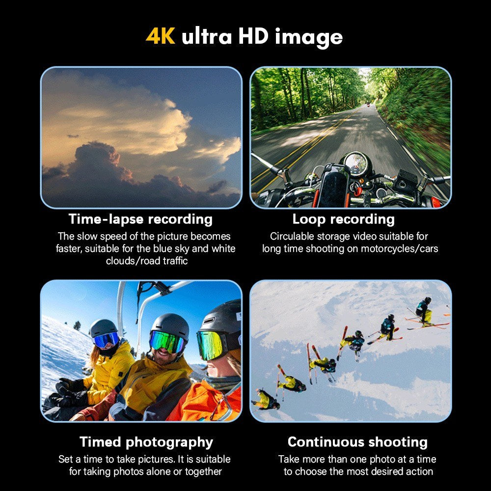 Pro 4K HD 24MP Waterproof Action Camera - Anti-Shake, Dual/Touch Screen, 170° Wide, Live Stream