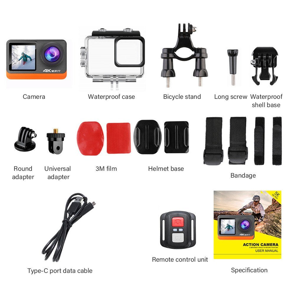 Pro 4K HD 24MP Waterproof Action Camera - Anti-Shake, Dual/Touch Screen, 170° Wide, Live Stream