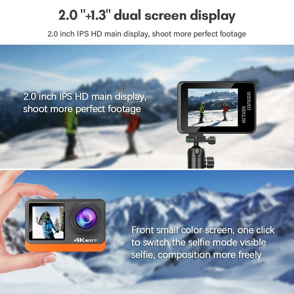 Pro 4K HD 24MP Waterproof Action Camera - Anti-Shake, Dual/Touch Screen, 170° Wide, Live Stream