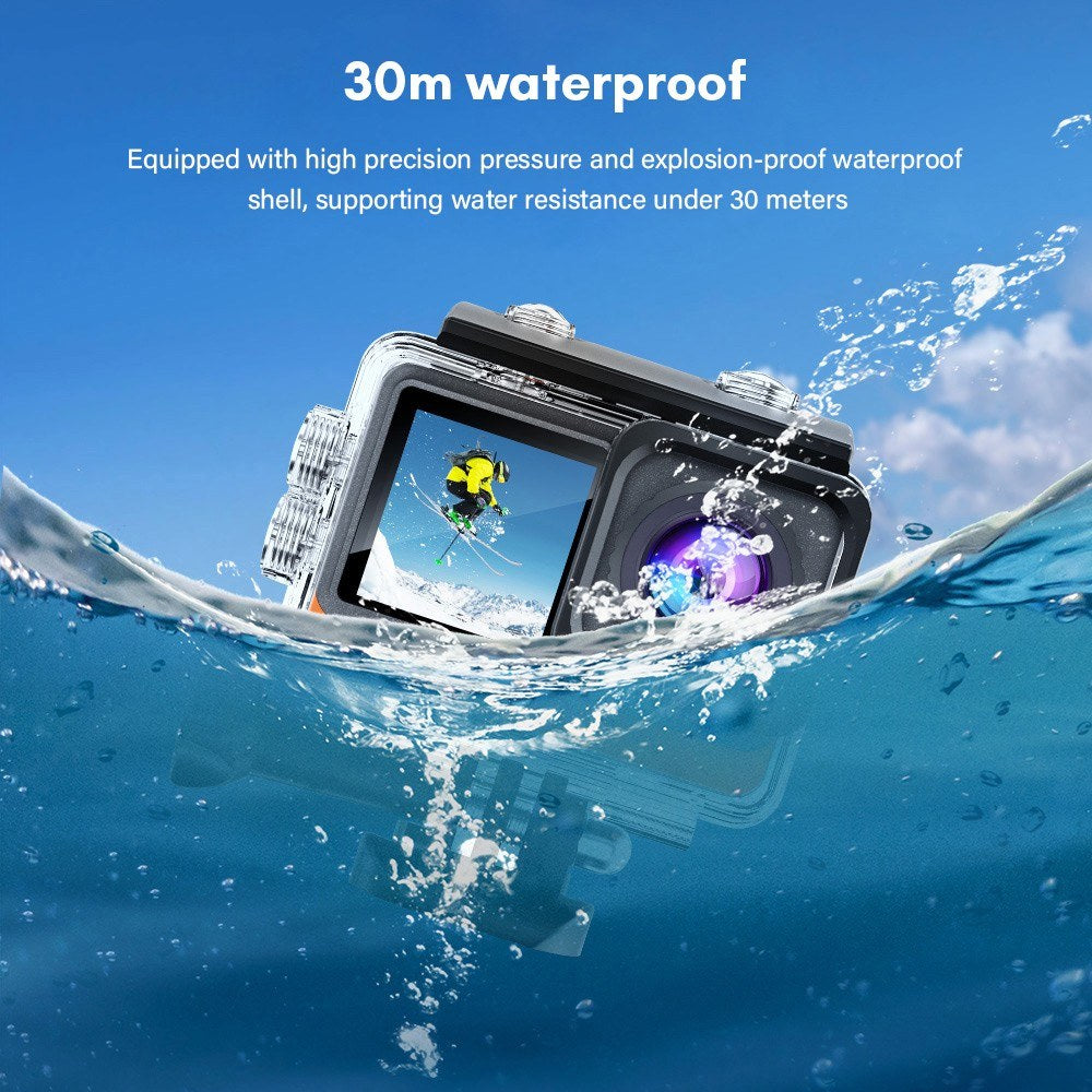Pro 4K HD 24MP Waterproof Action Camera - Anti-Shake, Dual/Touch Screen, 170° Wide, Live Stream