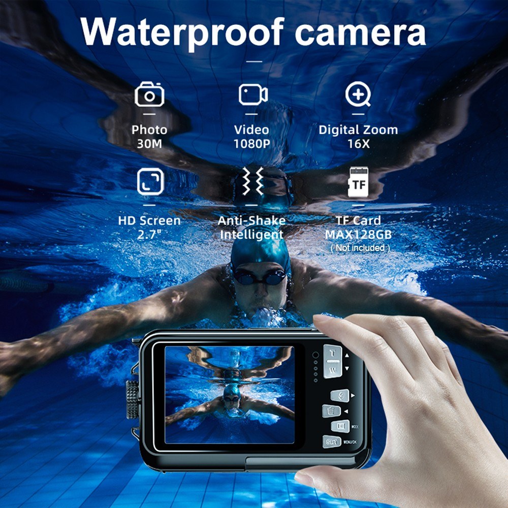 Deep Dive 1080P UHD Action Cam - 2.7" TFT, 30MP, Anti-Shake, 3M Underwater, 16x Zoom, 128GB TF