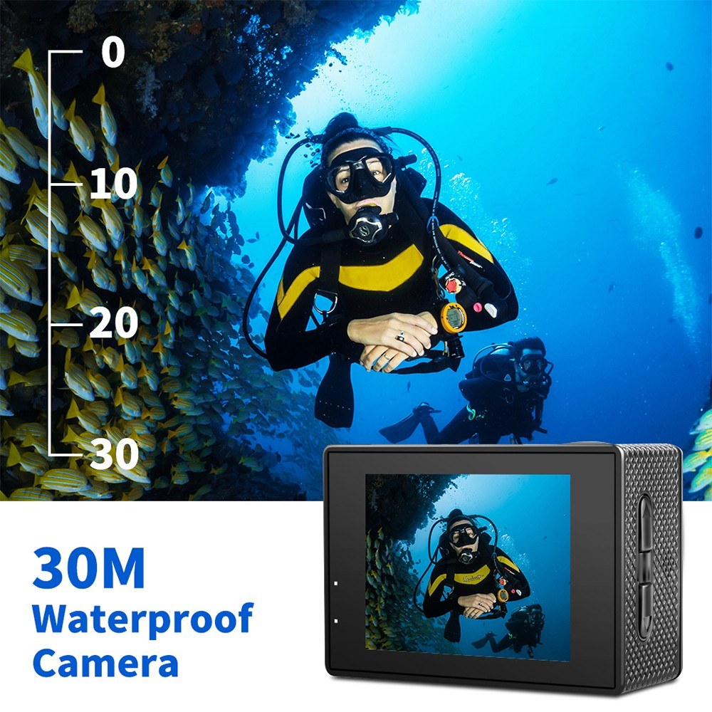Rugged 1080P UHD Action Camera - 2.0" LCD, 12MP, 30M Waterproof, Anti-Shake, 120° Wide w/Case