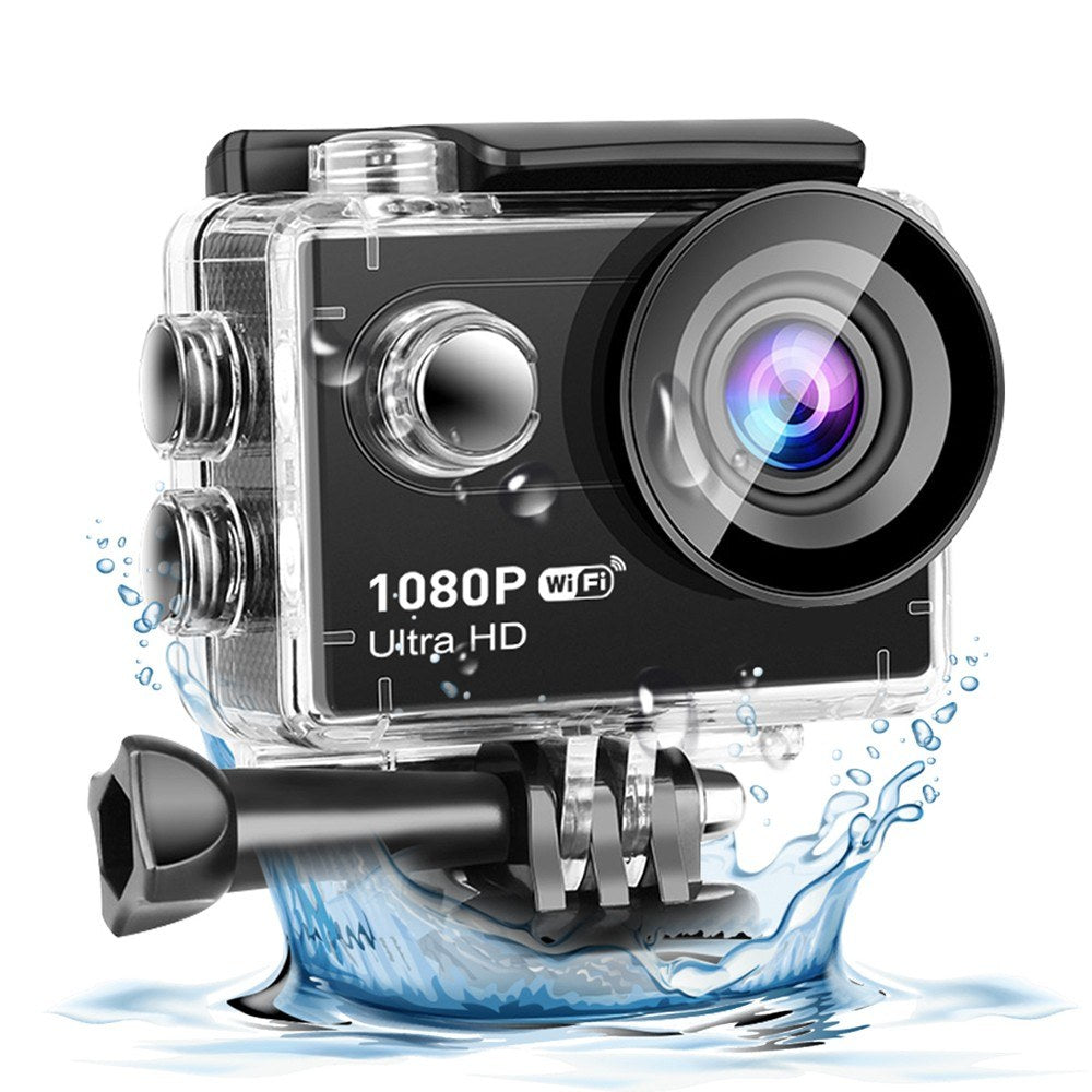 Rugged 1080P UHD Action Camera - 2.0" LCD, 12MP, 30M Waterproof, Anti-Shake, 120° Wide w/Case