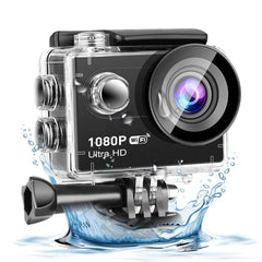 Rugged 1080P UHD Action Camera - 2.0" LCD, 12MP, 30M Waterproof, Anti-Shake, 120° Wide w/Case