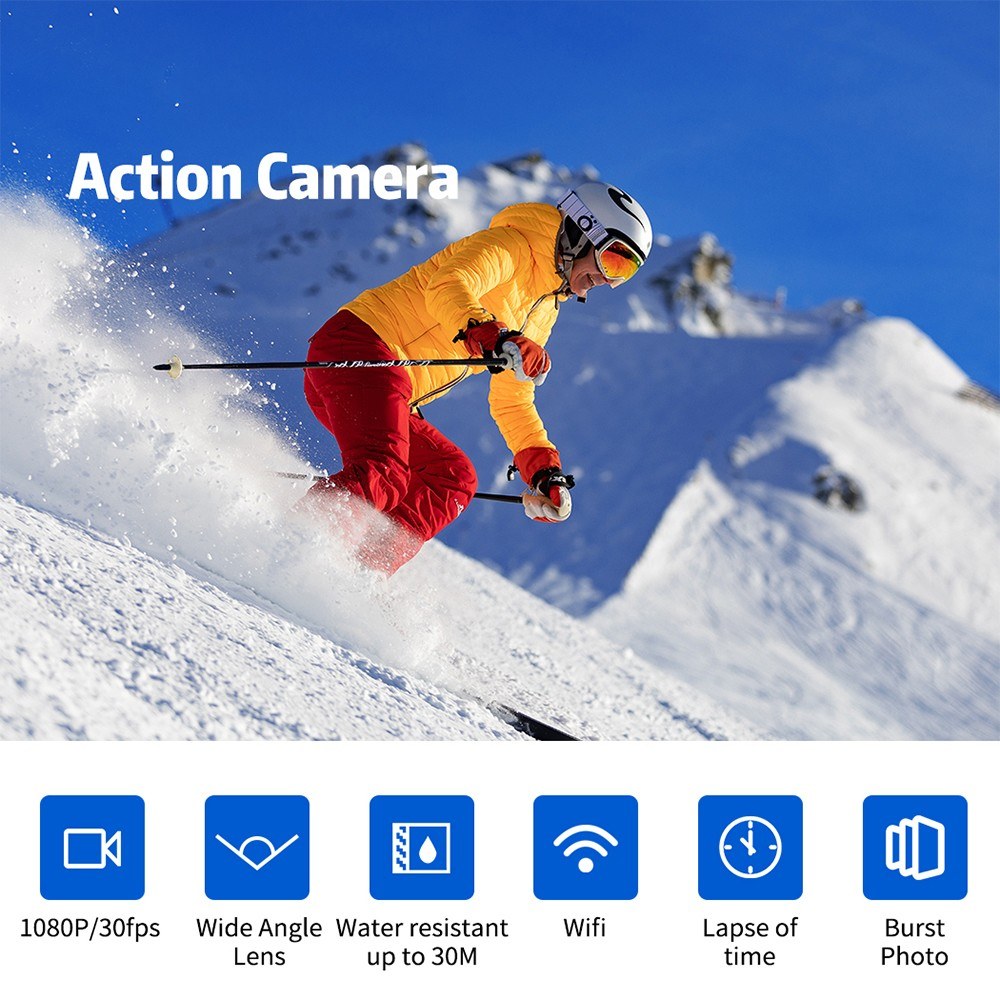 Rugged 1080P UHD Action Camera - 2.0" LCD, 12MP, 30M Waterproof, Anti-Shake, 120° Wide w/Case