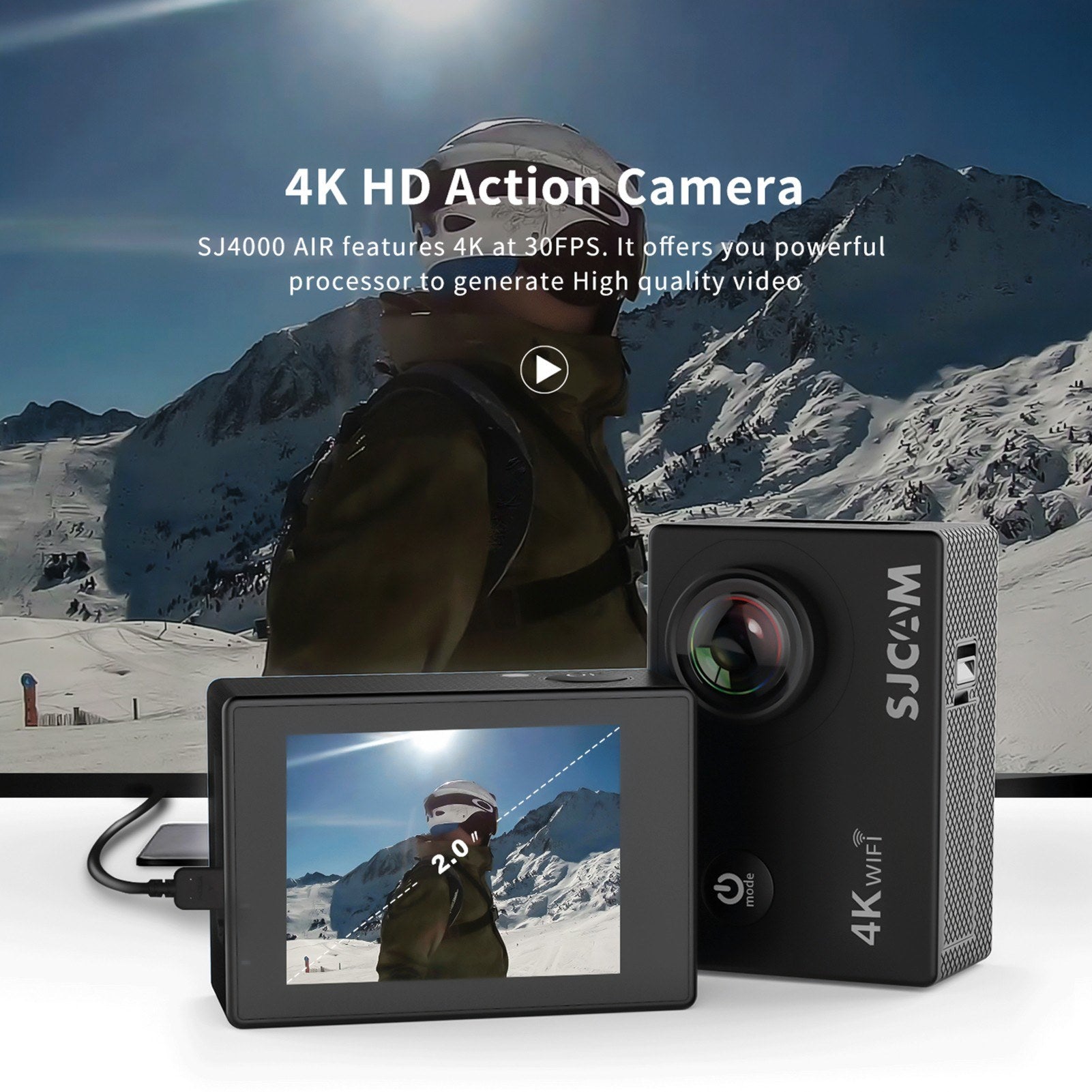 Crystal-Clear 4K HD 16MP Action Cam - 2.0" IPS, 170° Wide, 30M Waterproof, WiFi, w/Case