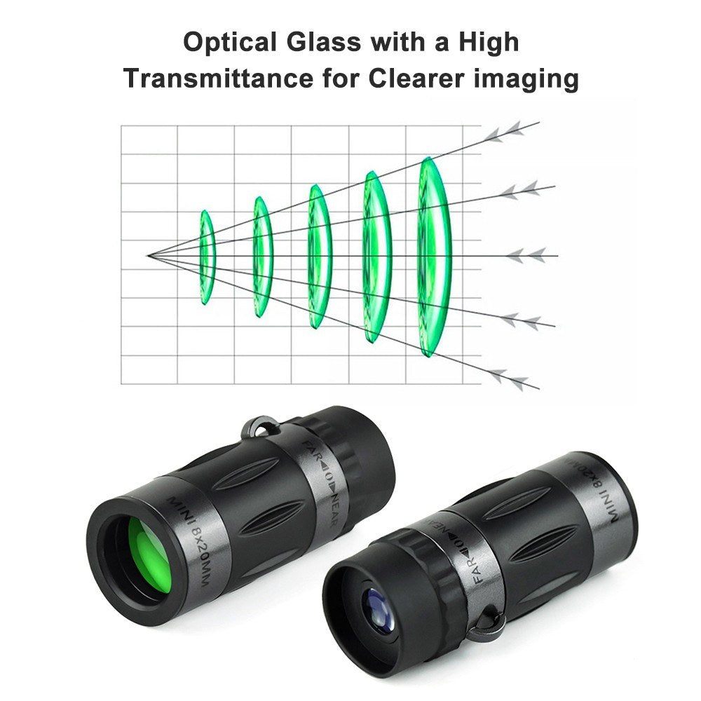 8x20 Mini Monocular Pocket Prime Monocular Handheld Telescope with Carrying Bag