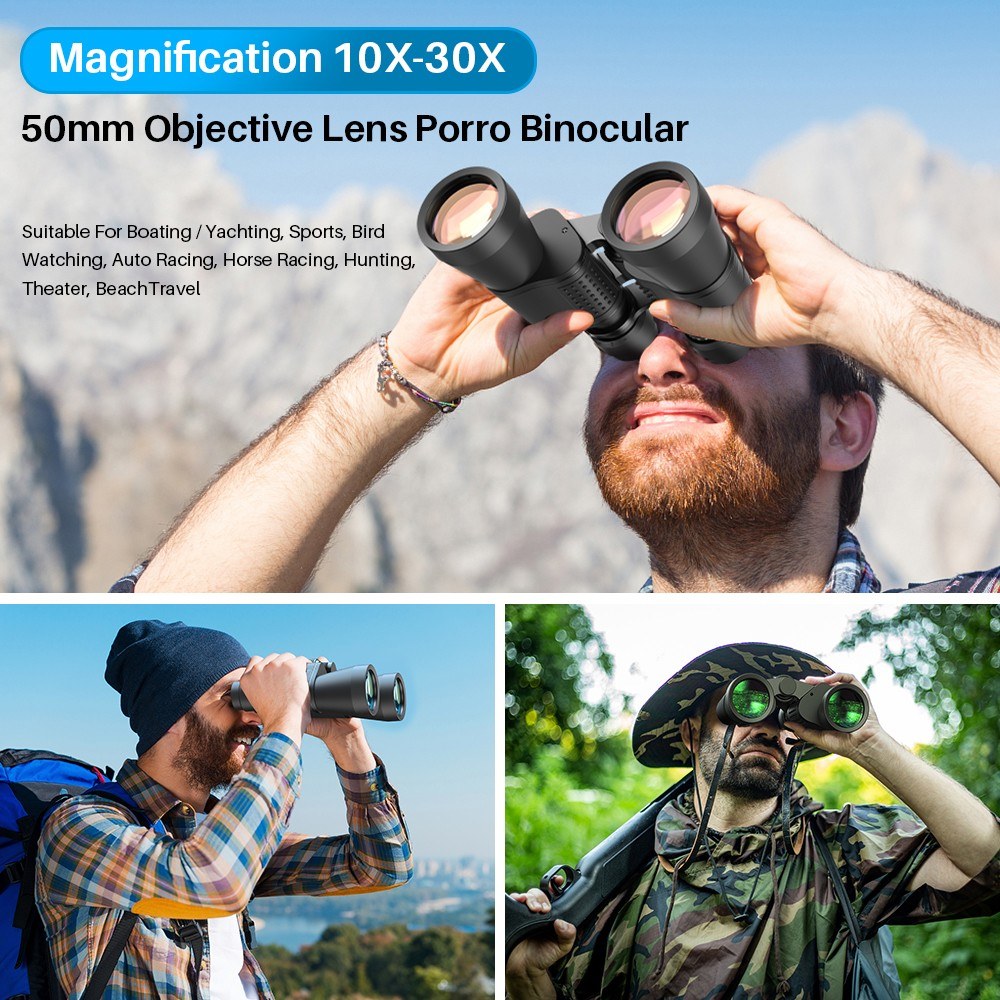 Portable Binoculars for Adults and Kids High Powered 10X-30X Magnification FMC Lens - BAK7 Prism Telescope Binoculars for Bird Watching Hiking Traveling Sports Concert with Carrying Bag