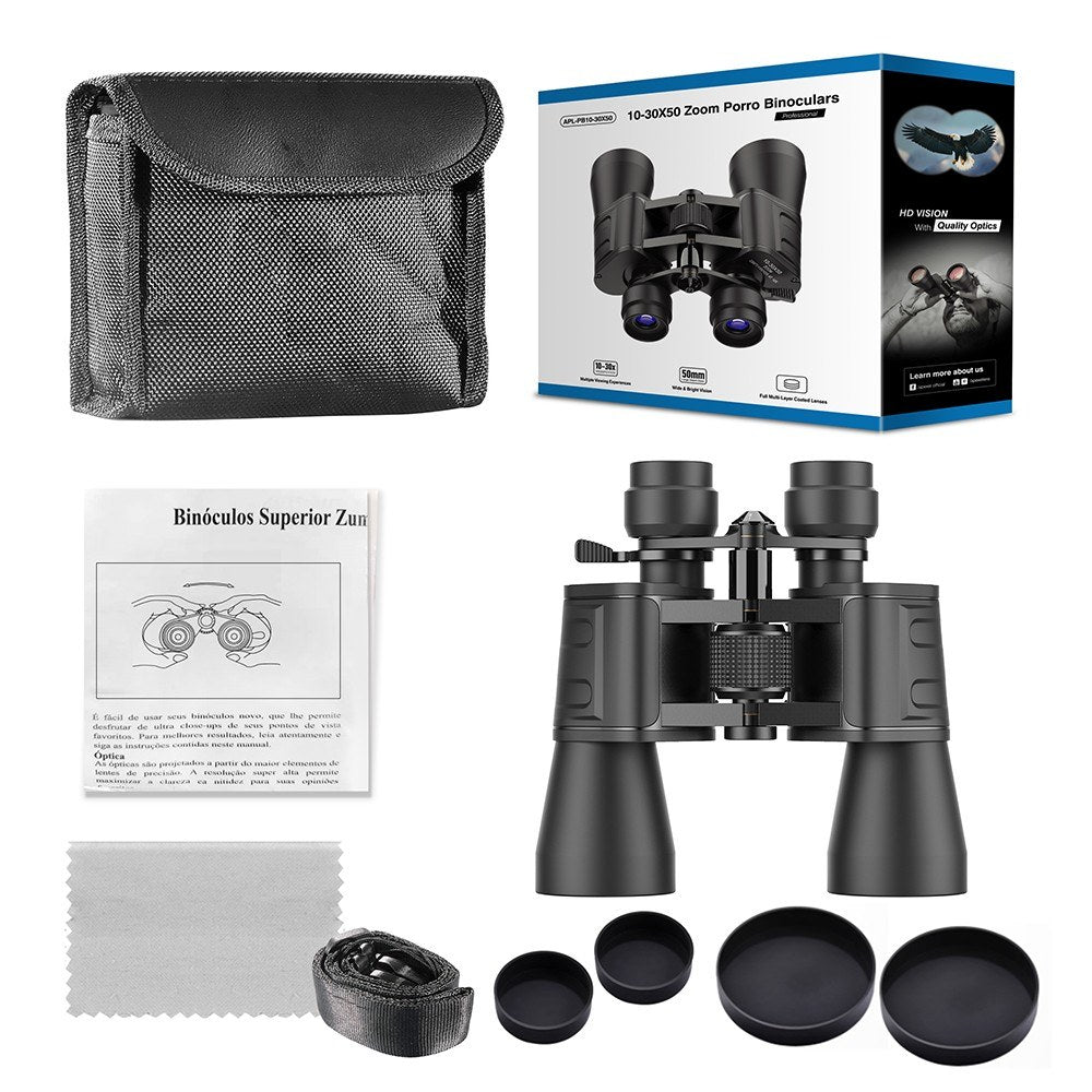 Portable Binoculars for Adults and Kids High Powered 10X-30X Magnification FMC Lens - BAK7 Prism Telescope Binoculars for Bird Watching Hiking Traveling Sports Concert with Carrying Bag