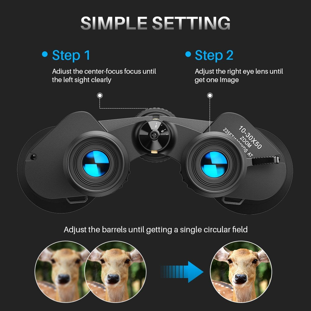 Portable Binoculars for Adults and Kids High Powered 10X-30X Magnification FMC Lens - BAK7 Prism Telescope Binoculars for Bird Watching Hiking Traveling Sports Concert with Carrying Bag