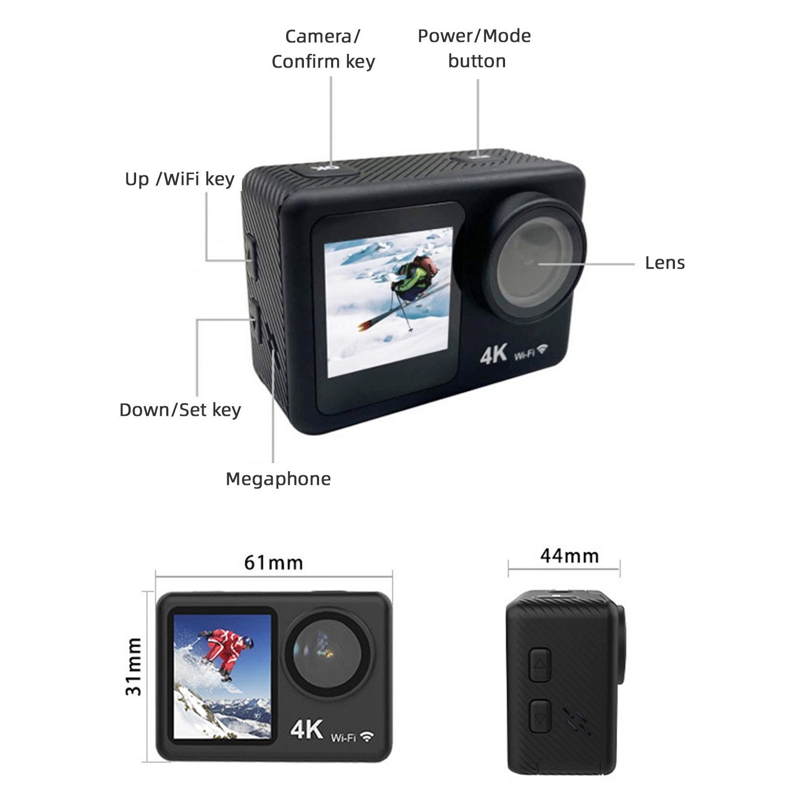 Pro 4K 30FPS 16MP WiFi Sports Cam - 160° Wide, Dual Screen, 30M Waterproof, Dive/Ski Kit