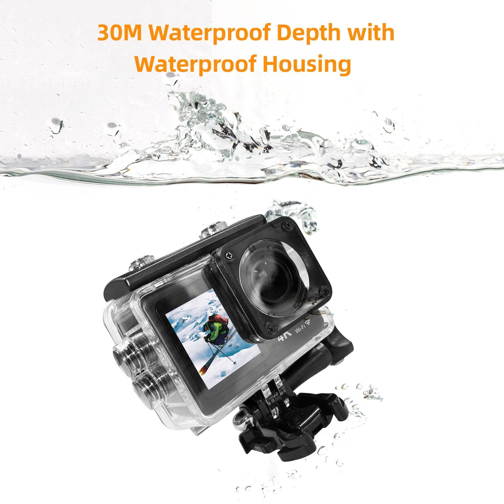 Pro 4K 30FPS 16MP WiFi Sports Cam - 160° Wide, Dual Screen, 30M Waterproof, Dive/Ski Kit